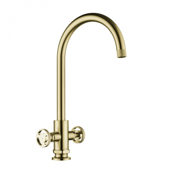 Henry Holt Twin Lever Kitchen Tap - Brushed Gold Brass